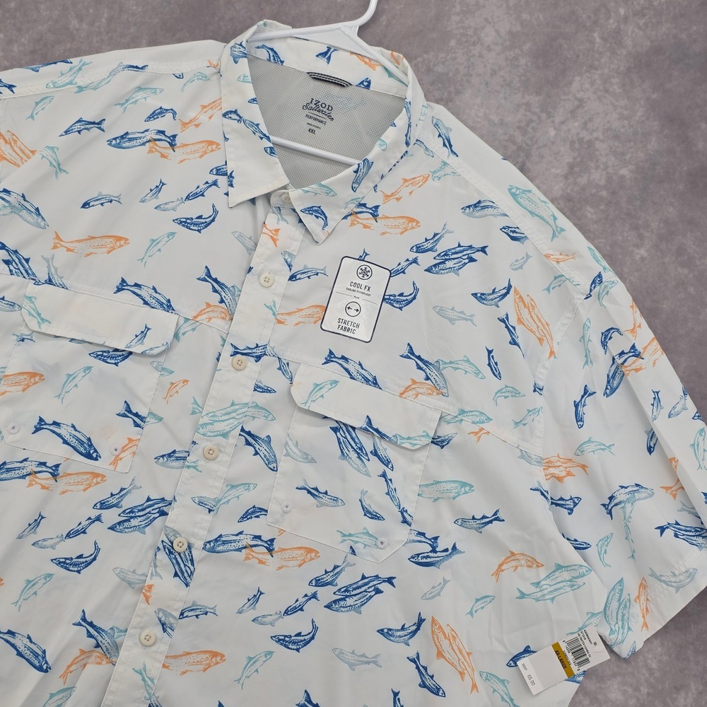 IZOD Mens 4XL Fishing Shirt Saltwater Performance White Fish Print Cool FX NWT
